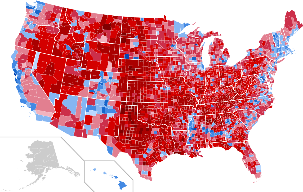 Results by county, shaded by winner's vote share. Results are currently incomplete and will be updated as returns come in.[p]