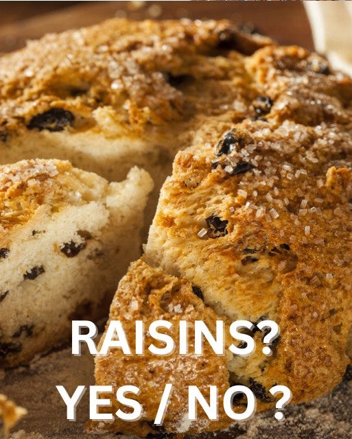 May be an image of text that says "RAISINS? YES YES/NO? / NO?"