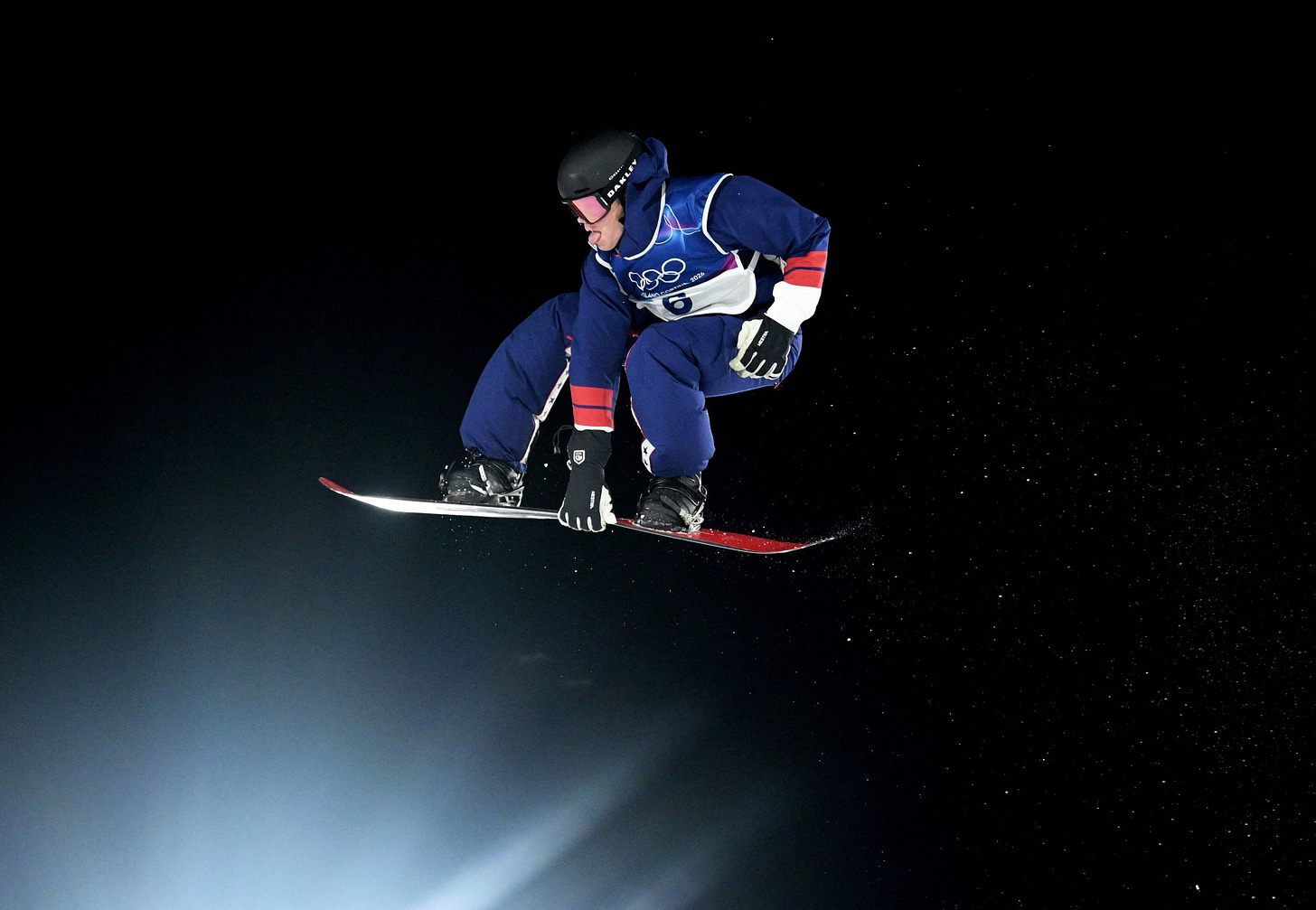 High school senior Oliver Martin of the United States in action during his second run in the men's snowboarding big air final on Saturday.