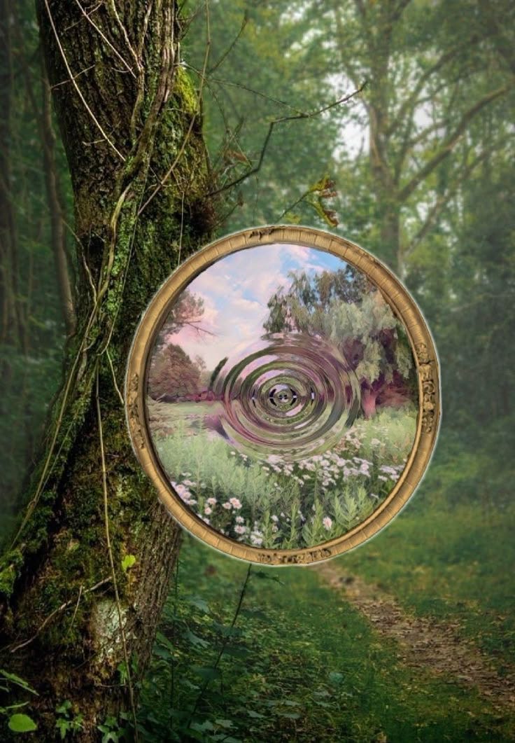 This may contain: there is a painting on the side of a tree that looks like it's going to fall