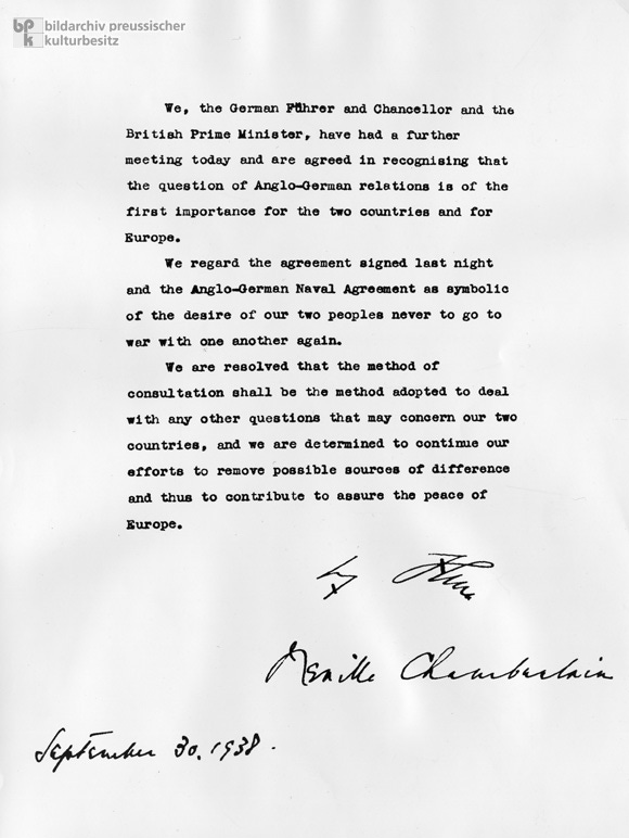 Neville Chamberlain and Adolf Hitler’s Joint Resolution 