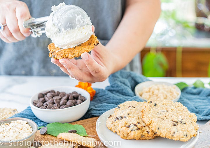 loaded oatmeal raisin cookie ice cream sandwiches