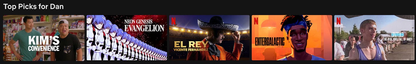 the Netflix row that says "Top Picks for Dan"