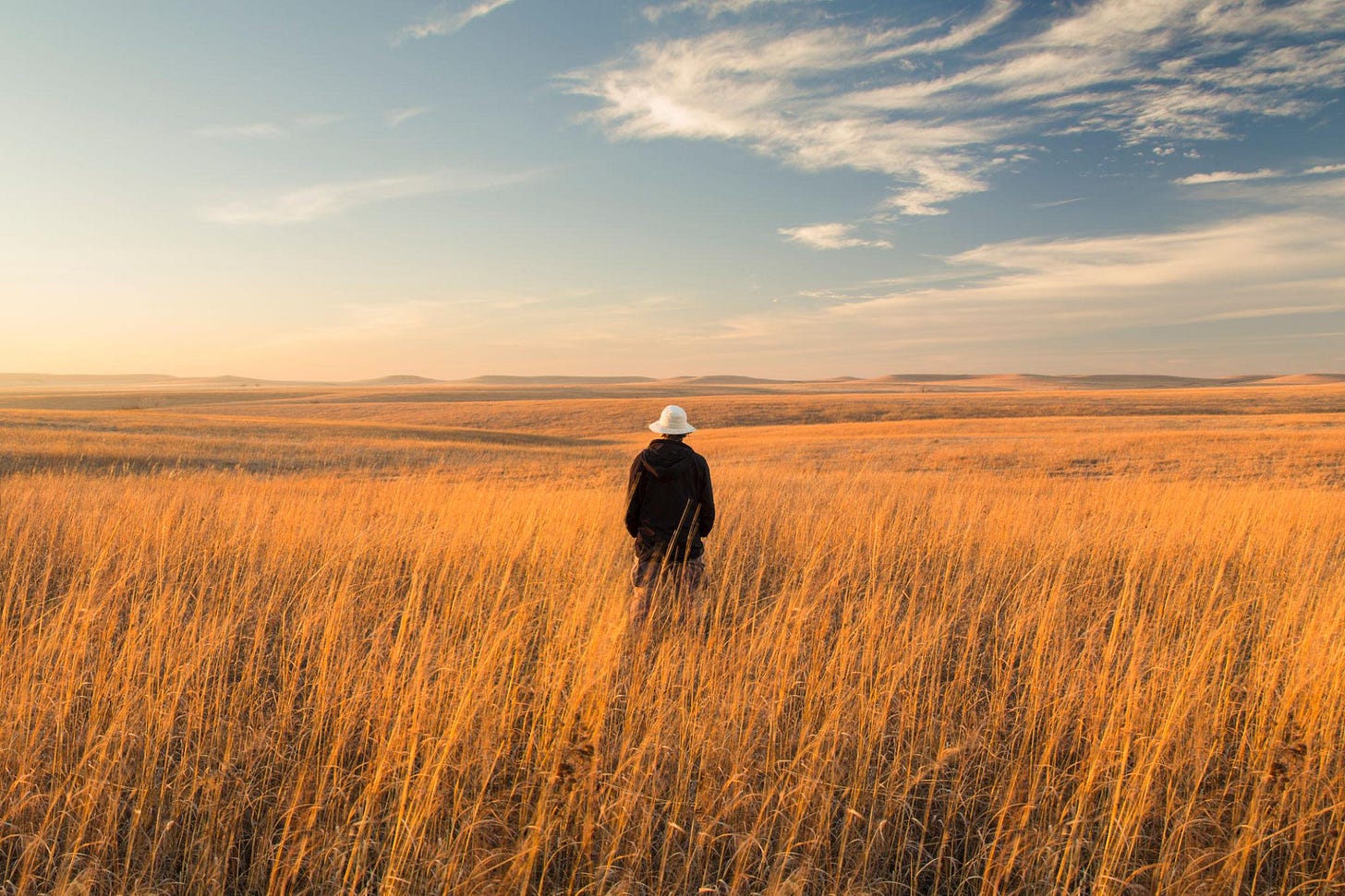 Tallgrass Prairie National Preserve and hiker