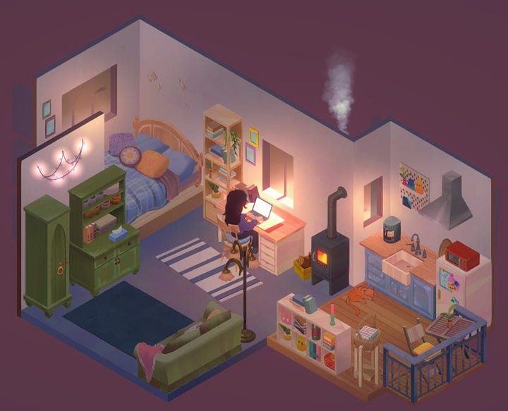screenshots of writing with Virtual Cottage 2