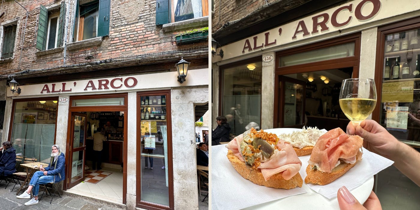 this is a picture of bar all'arco restaurant in the best venice travel guide for italy