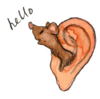 illustration of a little mouse coming out of an ear illustration of a little mouse coming out of an ear