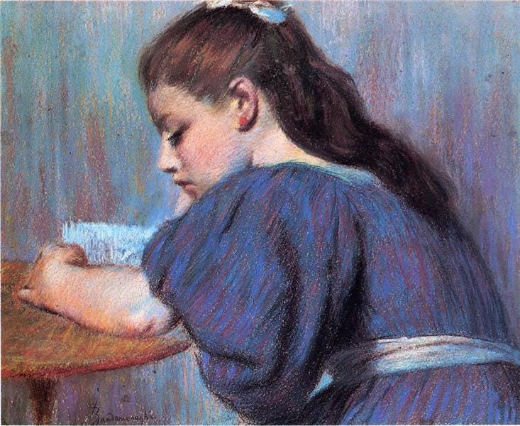 Young Girl Reading - Federico Zandomeneghi