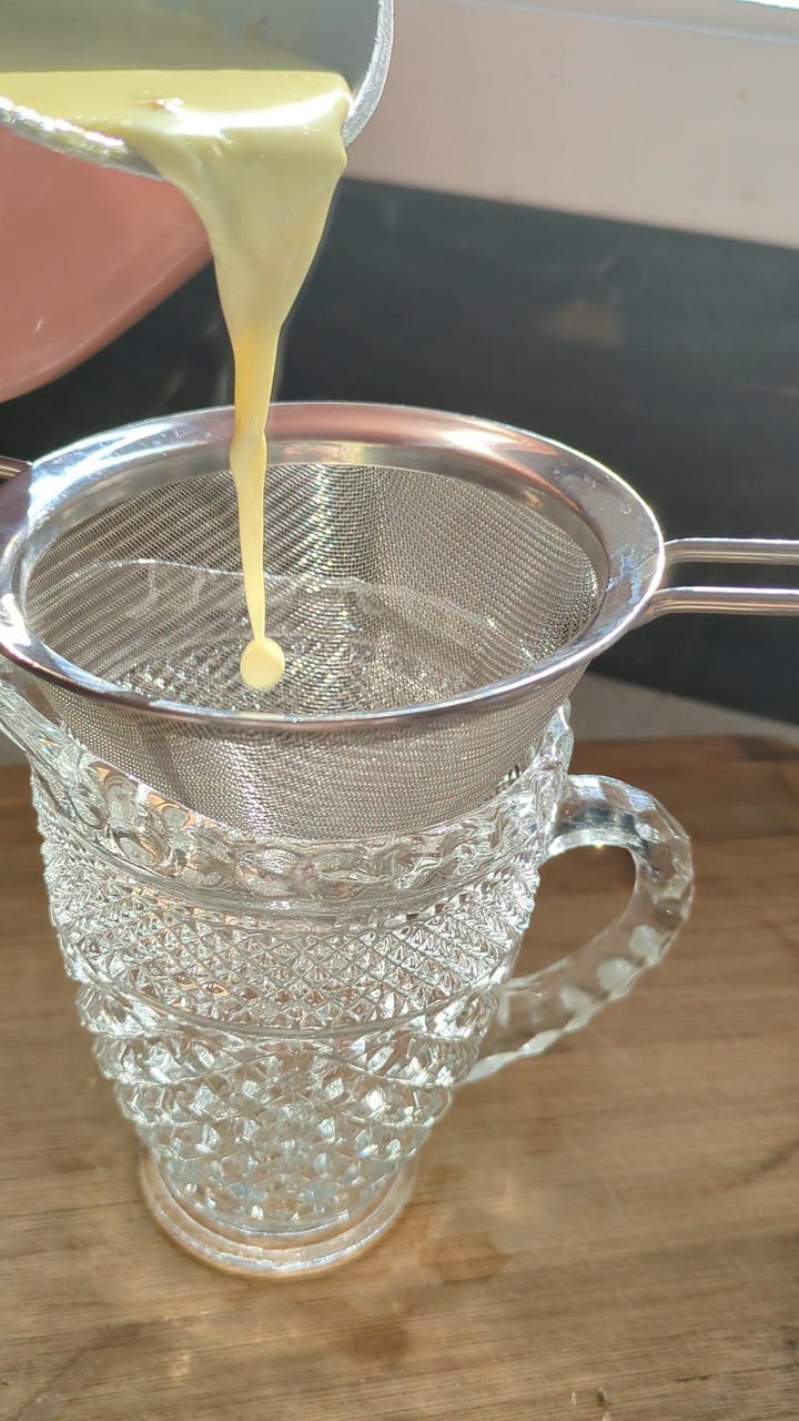 About the level of simmer you want, just to let the fragrance come out and the color get evenly yellow-ish. Using a fine-mesh strainer if you want.