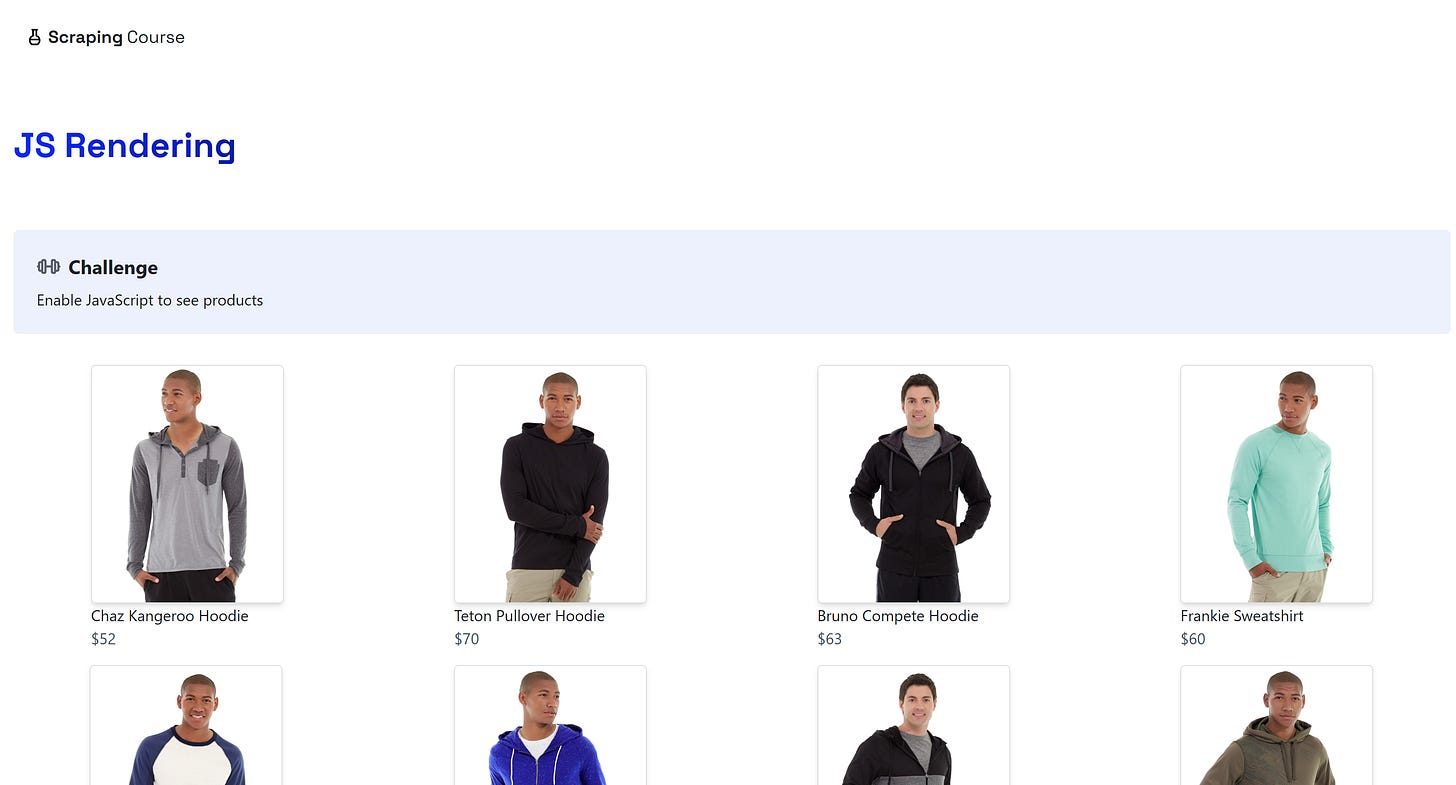 The target Scraping Course “JavaScript Rendering” page