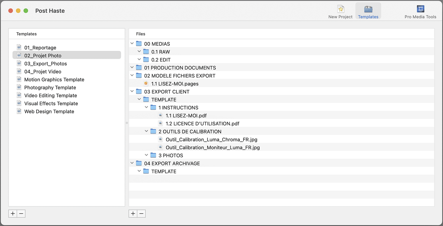 Template de la hiérarchie des dossiers et fichiers dans l'application Post Haste