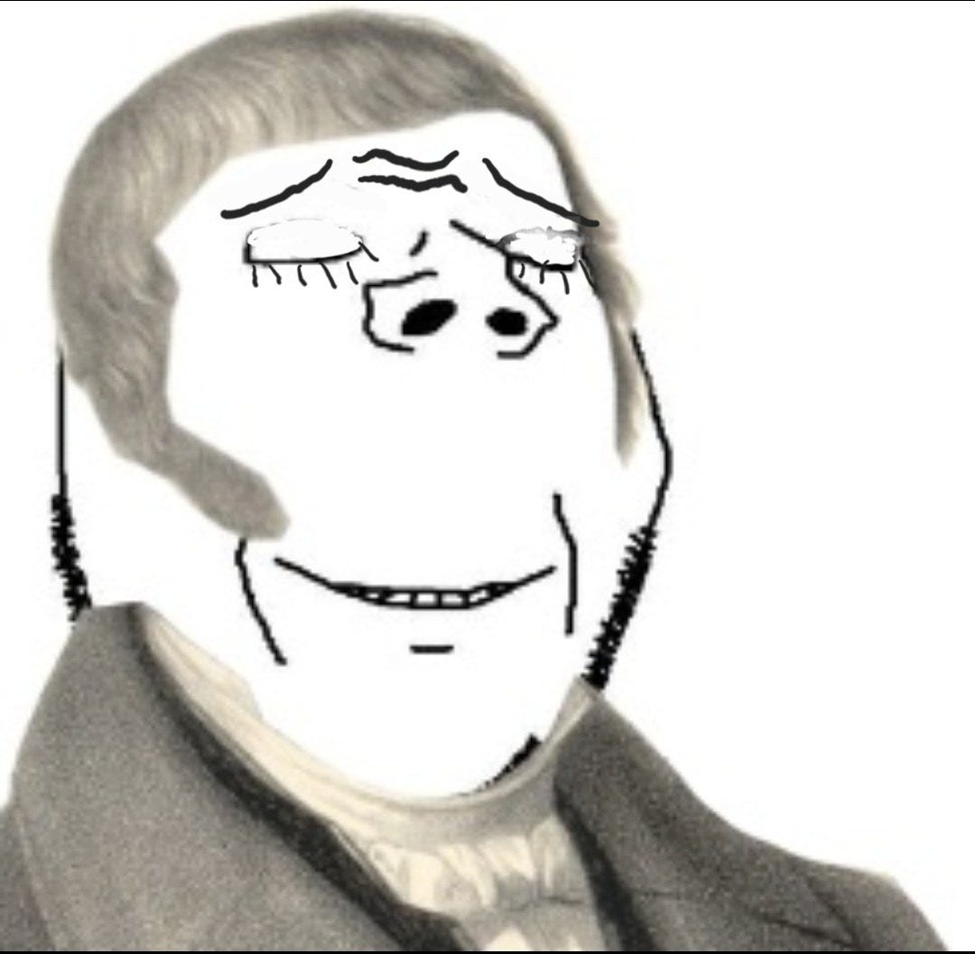 SoyBooru - Post 14161: closed_eyes glasses grey_hair hair  karl_ludwig_von_haller nigel_carlsbad smile soyjak stubble  subvariant:wholesome_soyjak twitter variant:gapejak