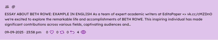 A post on VK promoting EditaPaper's services, showcasing an example essay. A post on VK promoting EditaPaper's services, showcasing an example essay.