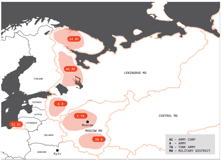 Map of planned Russian ground-force formations in the Leningrad and Moscow military districts. Map of planned Russian ground-force formations in the Leningrad and Moscow military districts.
