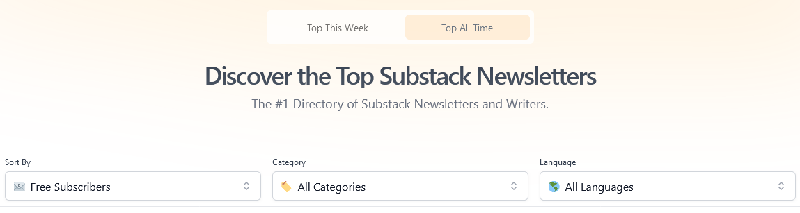 Sort or Filter the Top Substack Newsletters