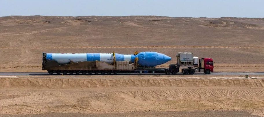 CAS Space’s Kinetica-1 Y13 vehicle being transported from its integration facility to Launch Area 130 at the Jiuquan Satellite Launch Center.