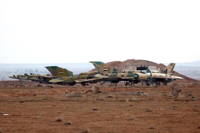 A picture taken on January 21, 2018 shows damaged Syrian air force fighter planes at the Abu Duhur military airport area in Syria's Idlib province. (File/AFP) US anger as Israel hits Syria airbase
