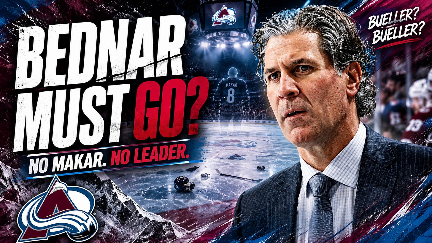 Bednar Must Go: Without Cale Makar, the Avalanche looks leaderless, raising hard questions about Jared Bednar’s future.