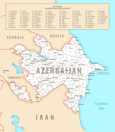 Azerbaijan Detailed Map With Regions And Cities Of The Country Stock ...