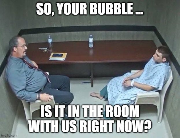 Are they in the room with us right now? | SO, YOUR BUBBLE ... IS IT IN THE ROOM WITH US RIGHT NOW? | image tagged in are they in the room with us right now | made w/ Imgflip meme maker