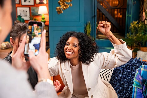 Busy Philipps, Renee Elise Goldsberry, Sara Bareilles & Paula Pell on the set of Busy This Week on QVC+