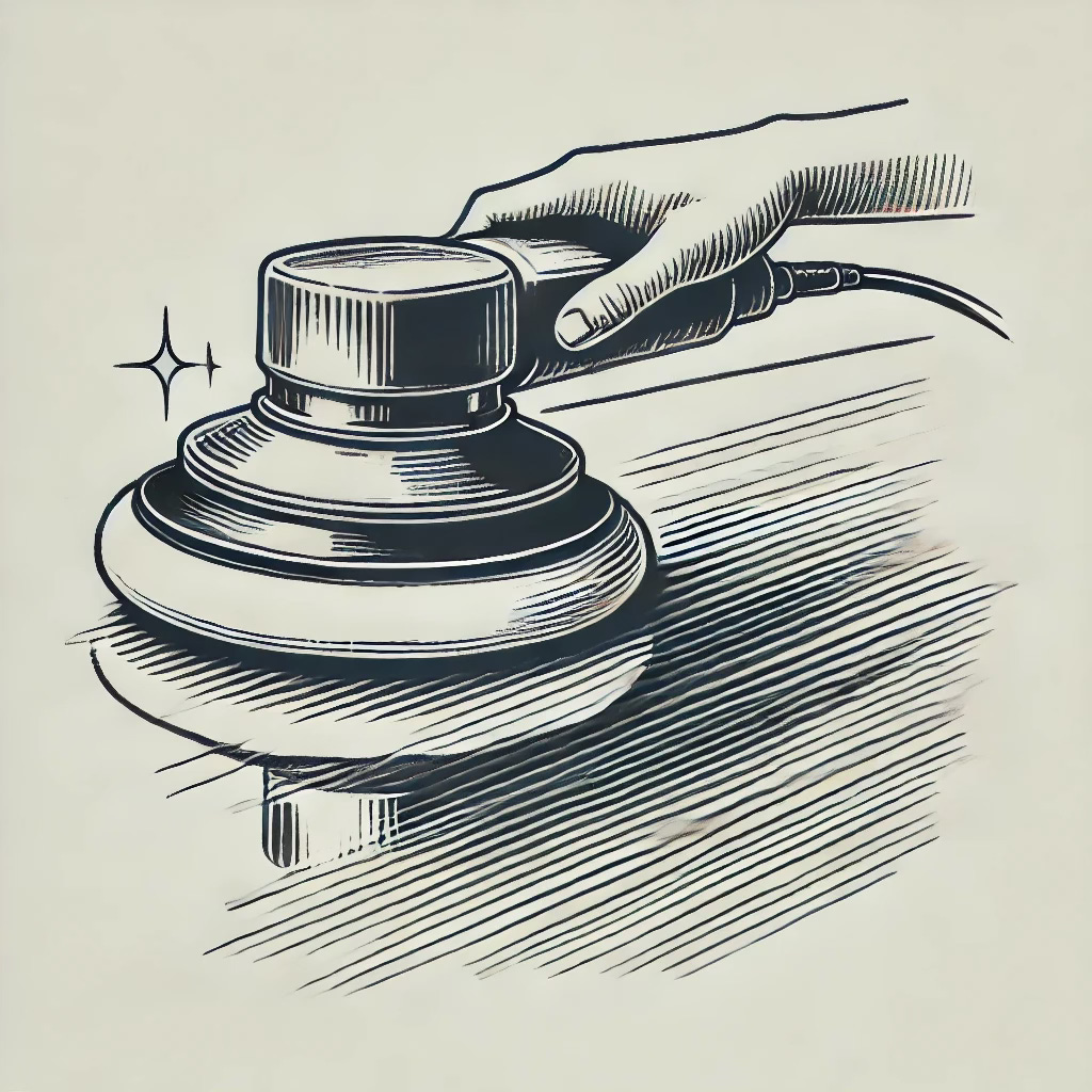 An illustration of a polisher buffing chrome. Generated by DALL·E.