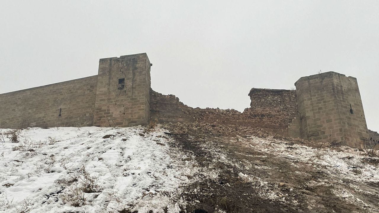 A view of damaged Gaziantep Castle in Turkey on February 6, 2023. 