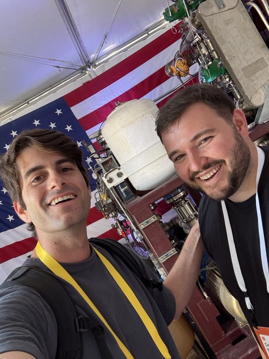 Guillermo Flor of GR Angel taking a selfie with an Apollo Atomics founder next to the company's compact steam generator hardware Guillermo Flor of GR Angel taking a selfie with an Apollo Atomics founder next to the company's compact steam generator hardware