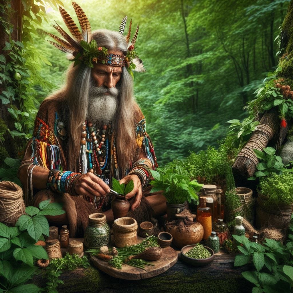create a realistic image of an ancient medicine man