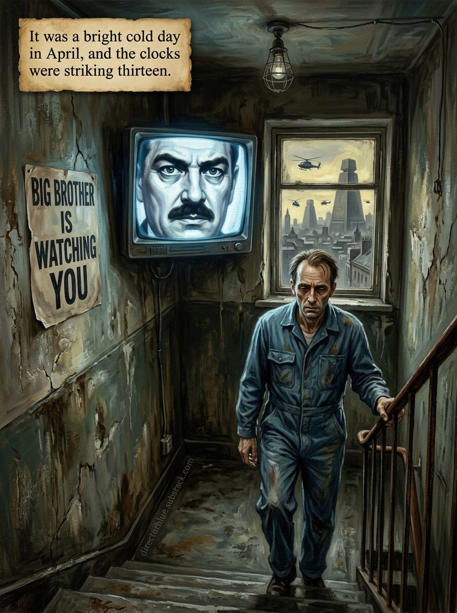 Orwells 1984 Scene Image PromptA towering hyper-detailed 3x4 vertical composition in the style of Paolo Serpieri lush oil-painting realism with rich textures and dramatic chiaroscuro lighting A gaunt hollow-eyed man in his late 30s (Winston_image_1 Orwells 1984 Scene Image PromptA towering hyper-detailed 3x4 vertical composition in the style of Paolo Serpieri lush oil-painting realism with rich textures and dramatic chiaroscuro lighting A gaunt hollow-eyed man in his late 30s (Winston_image_1