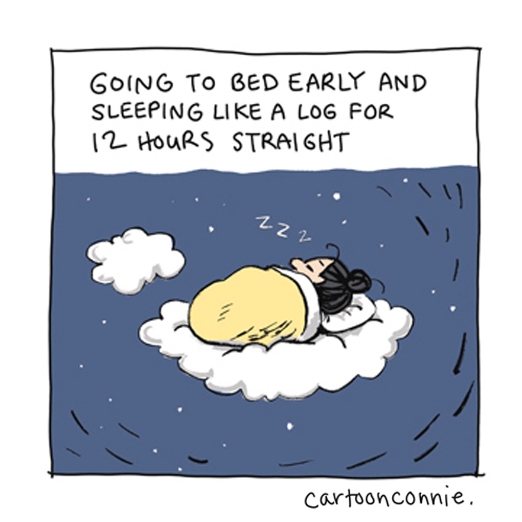 Panel 4 of a 6-panel comic about the comforts of a sick day. Panels illustrate a cartoon girl with a bun recovering from a cold and finally getting the rest she needs. Titled "Sick Day Comforts." Original artwork by Connie Sun, cartoonconnie, 2026. Panel 4 of a 6-panel comic about the comforts of a sick day. Panels illustrate a cartoon girl with a bun recovering from a cold and finally getting the rest she needs. Titled "Sick Day Comforts." Original artwork by Connie Sun, cartoonconnie, 2026.