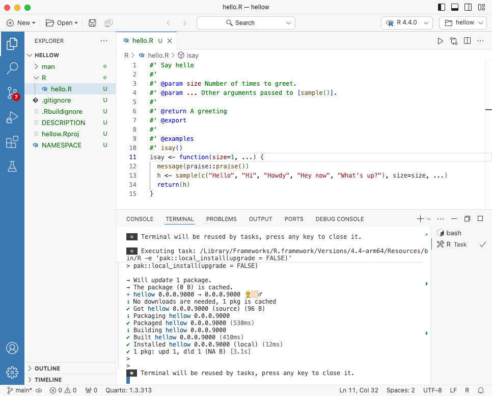Creat Button Control R R package development in Positron - by Stephen D. Turner