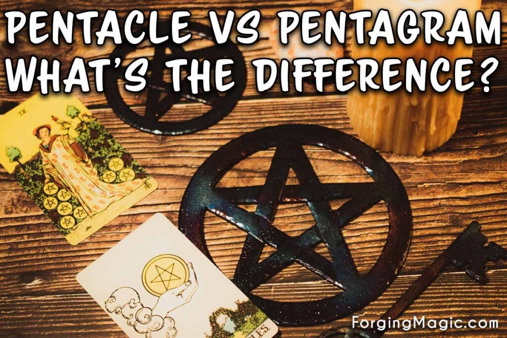 Pentacle vs Pentagram with iron pentacles and pentacle tarot cards
