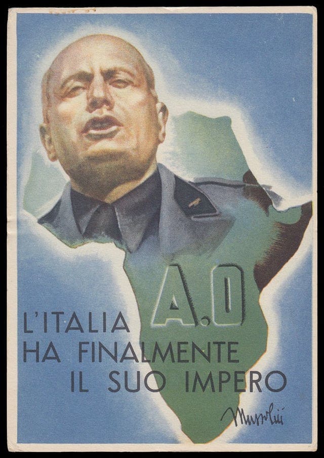 Italy finally has its Empire' - a fascist postcard commemorating the  formation of Italian East Africa after the conquest of Ethiopia, 1936. :  r/PropagandaPosters