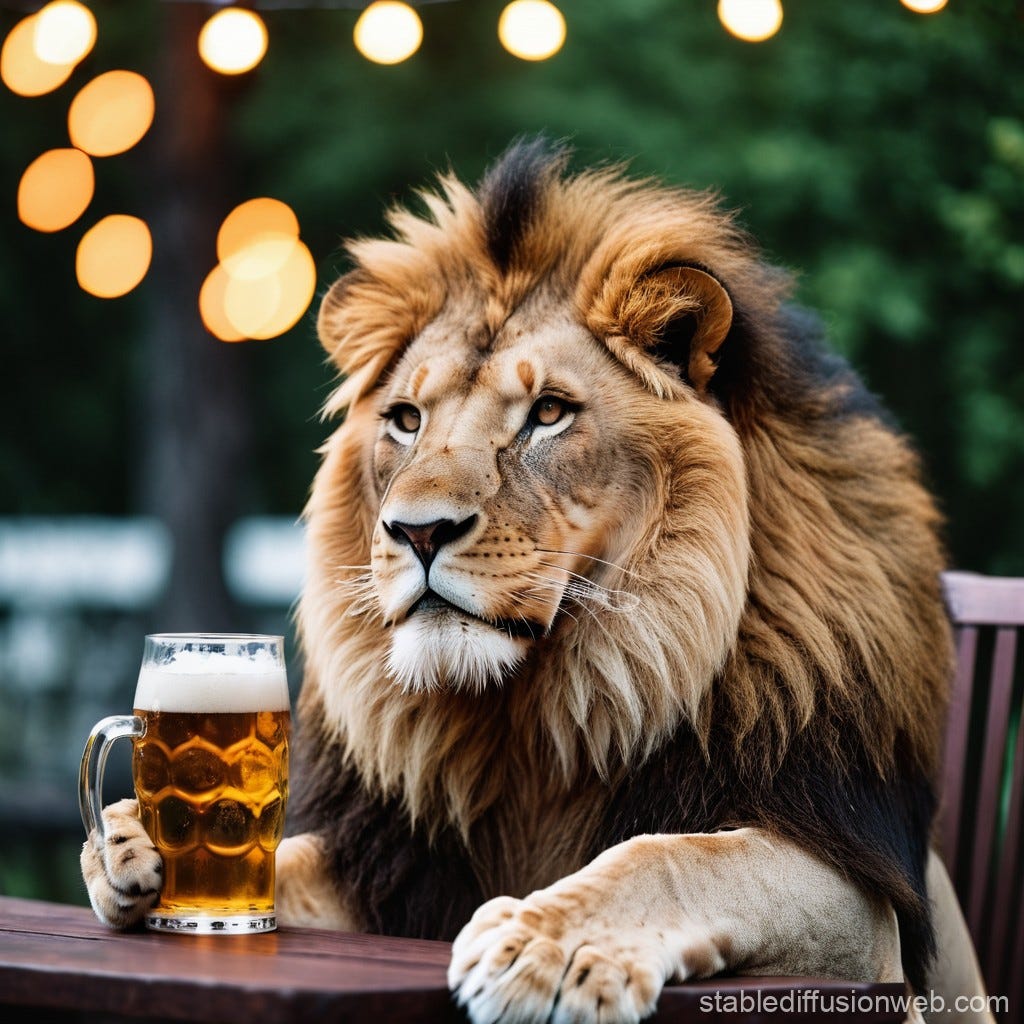 Lion Enjoying a Cold Beer | Stable Diffusion Online Lion Enjoying a Cold Beer | Stable Diffusion Online