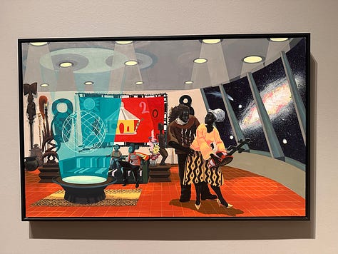 Paintings by Kerry James Marshall depicting Black life in historical scenes and portraits