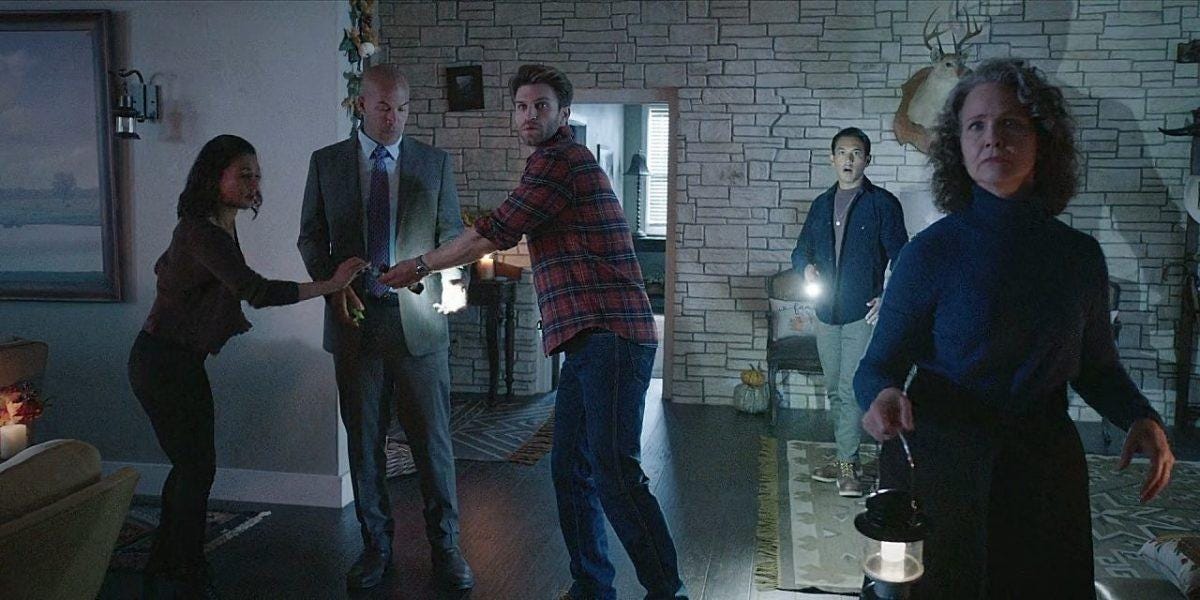 Walker family reacts to tree falling through kitchen windown. Walker family reacts to tree falling through kitchen windown.