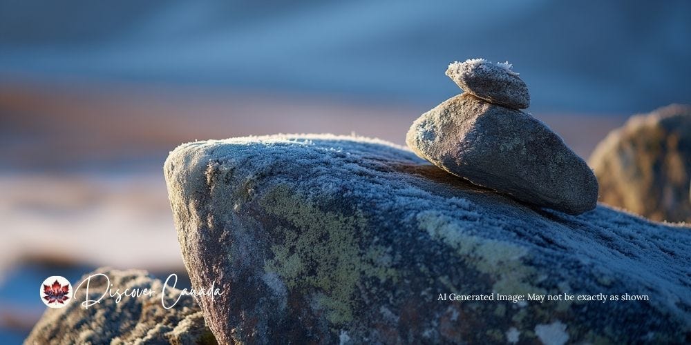 Duck on a Rock game stones on a winter boulder in rural Ontario.