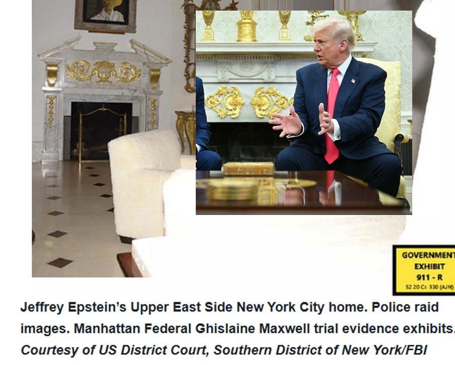 May be an image of 1 person, the Oval Office and text that says 'aha GOVERNMENT EXHIBIT 911-R 911 5220Cz 30 (AJN) Jeffrey Epstein's Upper East Side New York City home. Police raid images. Manhattan Federal Ghislaine Maxwell trial evidence exhibits Courtesy of US District Court, Southern District of New York/FBI'