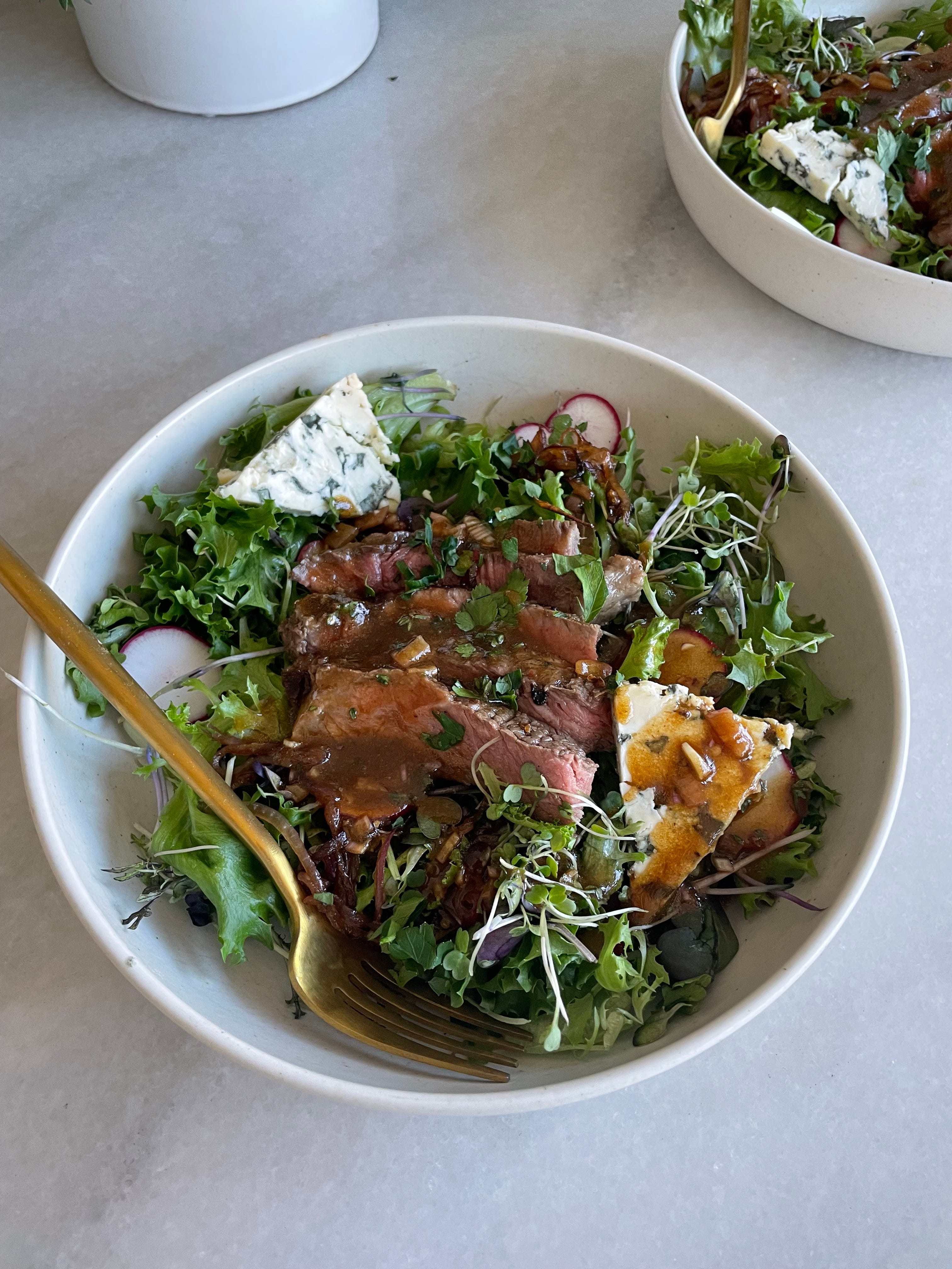 Steak Salad with Balsamic Caramelized Onions & Balsamic Vinaigrette