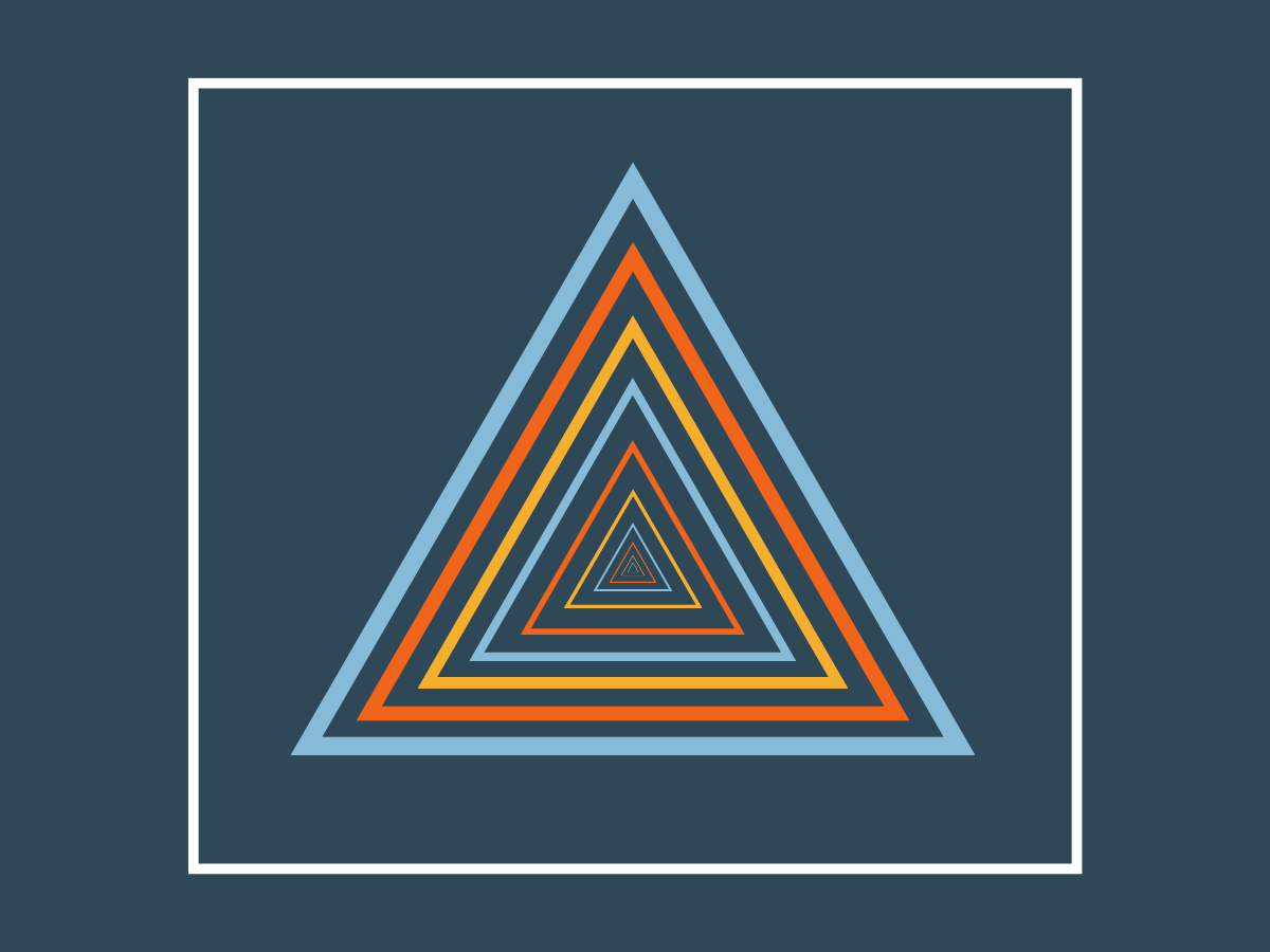 blue background with concentric triangles in the middle