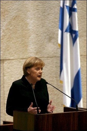 Angela Merkel addresses the Israeli parliament in Jerusalem, March 18, 2008