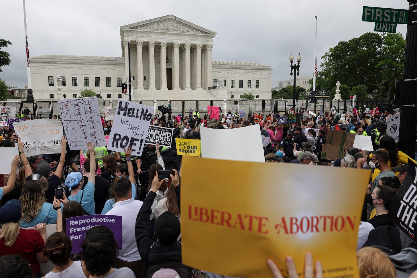 Abortion rights activists participate in a Bans Off Our Bodies rally at the U.S. Supreme Court on May 14, 2022 in Washington, DC. Abortion rights supporters are holding rallies around the country urging lawmakers to affirm abortion rights into law after a leaked draft from the U.S. Supreme Court exposed a potential decision to overturn Roe v. Wade. (Photo by Kevin Dietsch/Getty Images) Abortion rights activists participate in a Bans Off Our Bodies rally at the U.S. Supreme Court on May 14, 2022 in Washington, DC. Abortion rights supporters are holding rallies around the country urging lawmakers to affirm abortion rights into law after a leaked draft from the U.S. Supreme Court exposed a potential decision to overturn Roe v. Wade. (Photo by Kevin Dietsch/Getty Images)