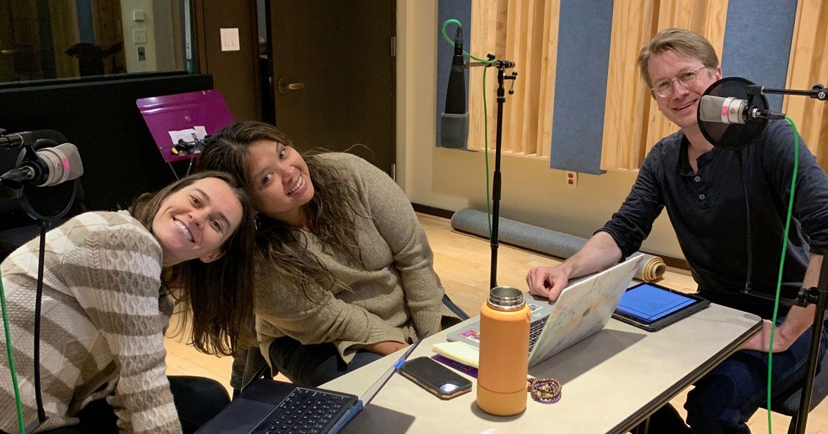 Caitlin Duffy, Ria-Mae Binaoro, and Brandon Meeks in the studio at CSMT.
