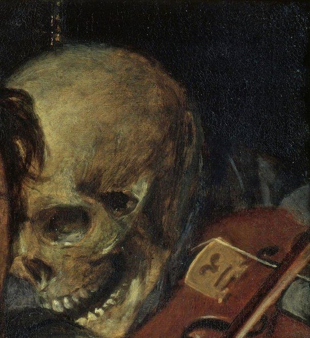 Self-portrait with Death playing the fiddle