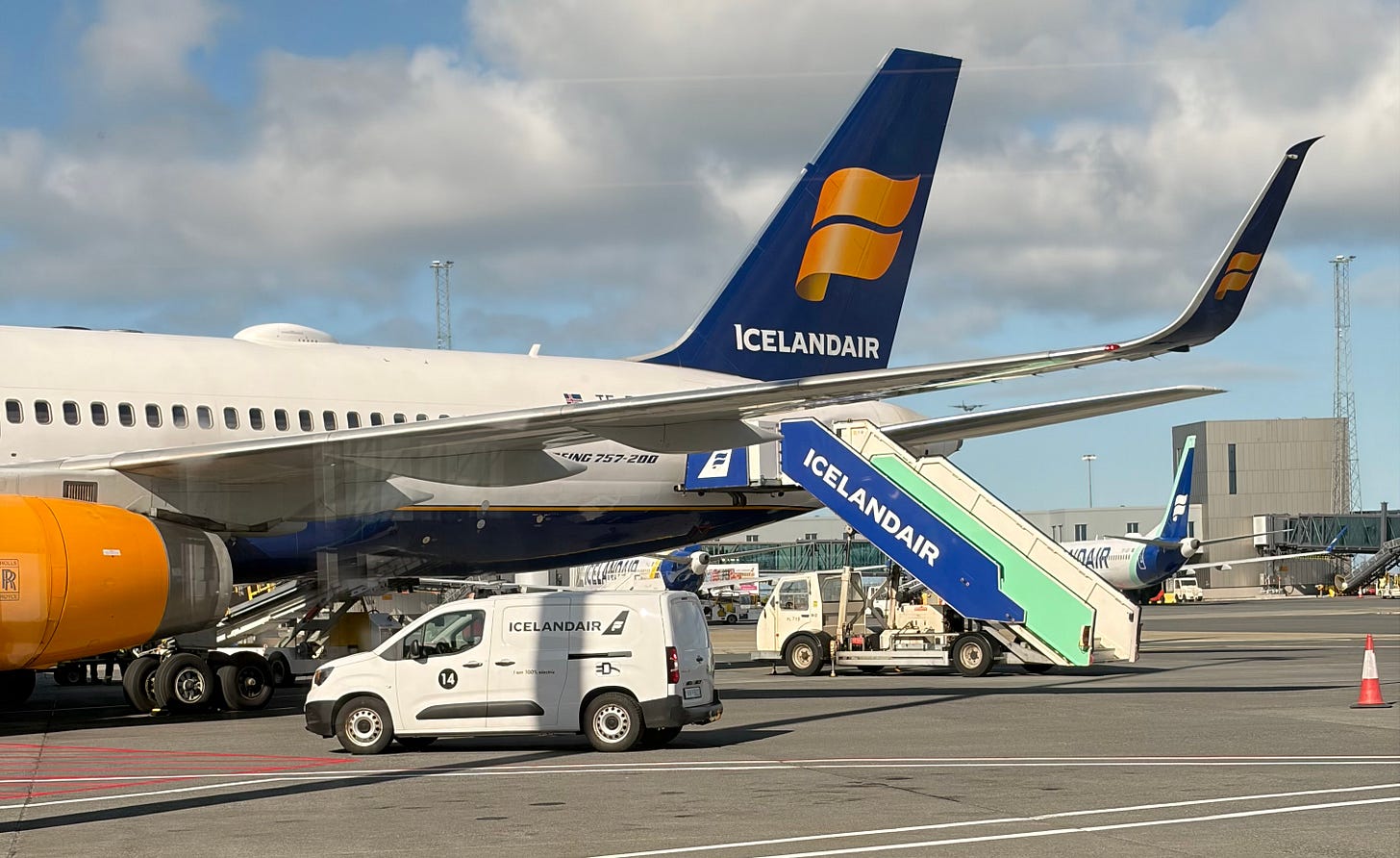 Icelandair B757 parked at Reykjavik KEF airport.