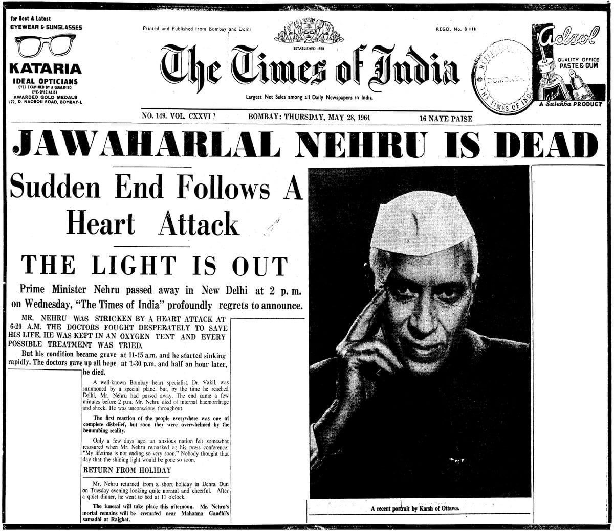 Jawaharlal Nehru died today, 58 years ago : r/india