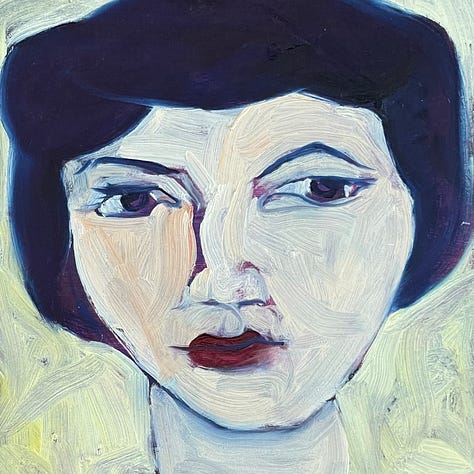 3 small oil paintings each of a human face