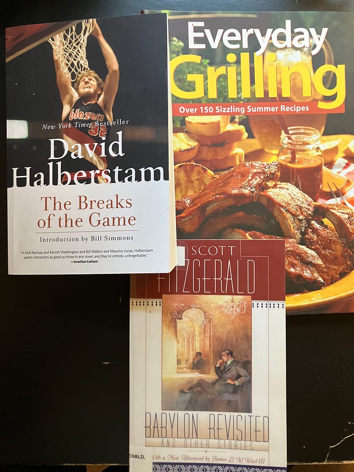 Kacey at the library, mysteries and thrillers, grilling and sports history