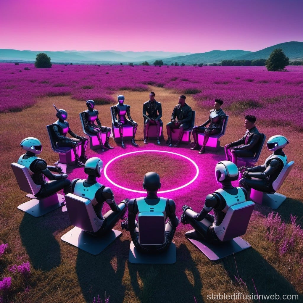 Group of Humans and Robots in a Circle | Stable Diffusion Online